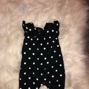 Baby girl black polka dot pants one piece and bow